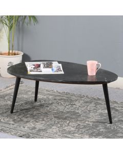 Opal Marble Top Coffee Table In Black With Black Metal Legs