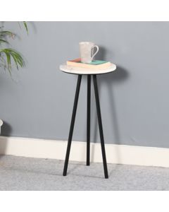 Opal Marble Top Side Table With White With Black Metal Legs