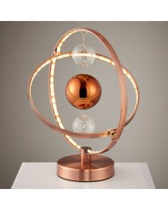 Muni Clear Glass Suspended Spheres Table Lamp In Polished Copper