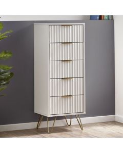 Murano Tall Wooden Chest Of 5 Drawers In Matt White