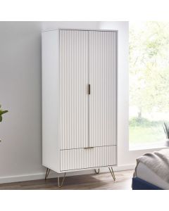 Murano Wooden Wardrobe With 2 Doors 1 Drawer In Matt White