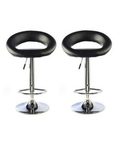 Murry Black Faux Leather Bar Stools In Pair With Chrome Base