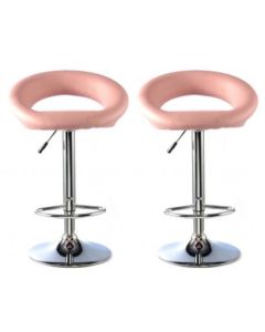 Murry Pink Faux Leather Bar Stools In Pair With Chrome Base