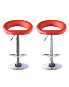 Murry Red Faux Leather Bar Stools In Pair With Chrome Base