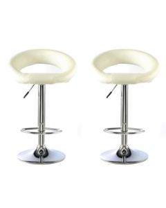 Murry White Faux Leather Bar Stools In Pair With Chrome Base