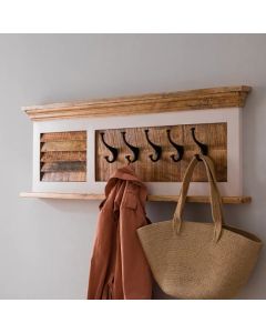 Alfie Solid Mango Wood Wall Coat Hanger With 5 Hooks In Oak