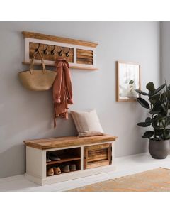 Alfie Solid Mango Wood Shoe Rack With Coat Hanger In Oak