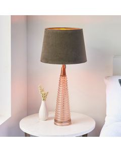 Naia Mocca Velvet Shade Table Lamp In Rose Pink Ribbed Glass Base