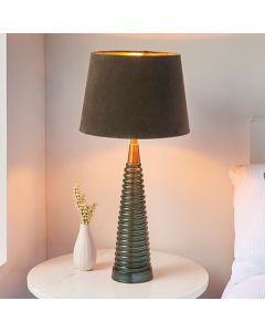 Naia Mocca Velvet Shade Table Lamp In Teal Ribbed Glass Base