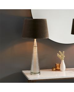 Naia Mocca Velvet Tapered Shade Table Lamp In Polished Nickel