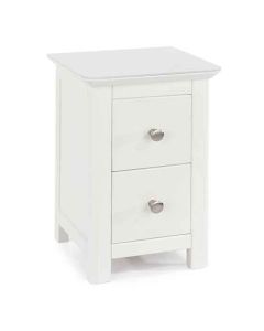 Nairn Glass Top Wooden 2 Drawers Petite Bedside Cabinet In White