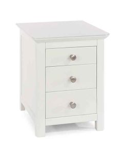 Nairn Glass Top Wooden 3 Drawers Bedside Cabinet In White