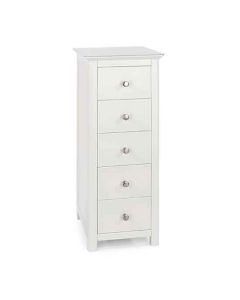 Nairn Narrow Glass Top Wooden Chest Of Drawers With 5 Drawers In White