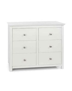 Nairn Wide Glass Top Wooden Chest Of Drawers With 6 Drawers In White