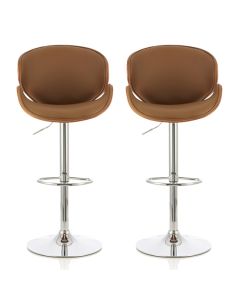 Nancy Beige And Walnut Faux Leather Swivel Bar Stools In Pair