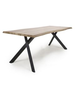Narvik Large Curved Wooden Dining Table In Oak With Black Metal Legs