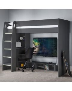 Nebula Wooden Gaming Bunk Bed With Desk In Anthracite