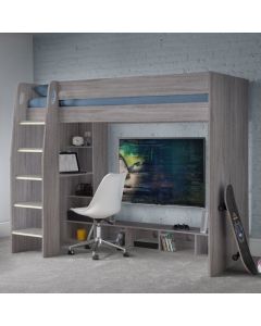 Nebula Wooden Gaming Bunk Bed With Desk In Grey Oak