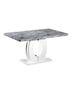 Neptune Medium Marble Effect Top Dining Table In High Gloss Grey And White