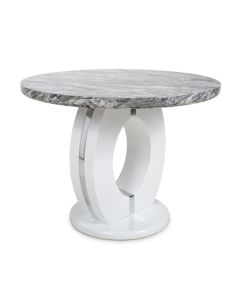 Neptune Round Marble Effect Top Dining Table In High Gloss Grey And White