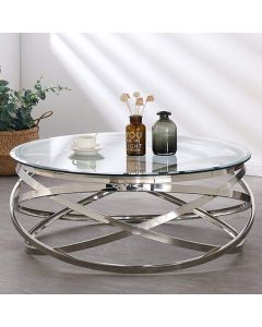 Nevada Round Clear Glass Coffee Table With Silver Frame
