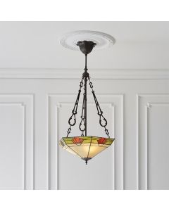 Nevada Large Inverted Tiffany Glass 3 Lights Ceiling Pendant Light In Dark Bronze