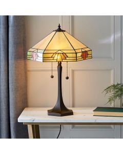 Nevada Medium Tiffany Glass Table Lamp In Dark Bronze