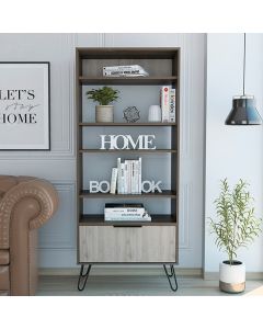 Nevada Wooden Display Bookcase With Drawer In Smoked Oak Effect