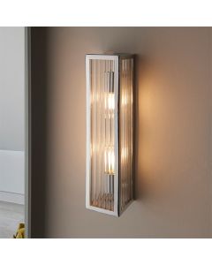 Newham 2 Lights Wall Light In Chrome With Clear Ribbed Glass Diffuser