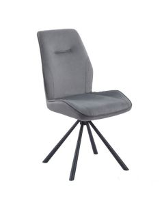 Nico Swivel Velvet Dining Chair In Grey With Black Metal Legs