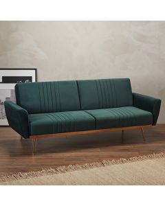 Nico Velvet Upholstered Sofa Bed In Green With Copper Legs
