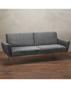 Nico Velvet Upholstered Sofa Bed In Grey With Copper Legs