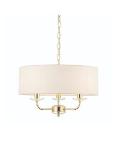 Nixon 3 Lights Vintage White Fabric Ceiling Pendant Light In Brass