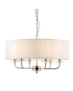 Nixon 6 Lights Vintage White Fabric Ceiling Pendant Light In Bright Nickel