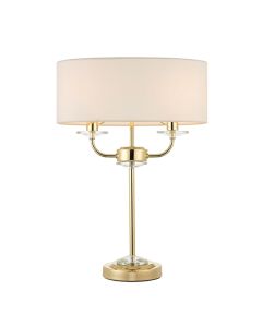 Nixon Vintage White Fabric 2 Lights Table Lamp In Brass