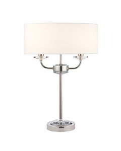 Nixon Vintage White Fabric 2 Lights Table Lamp In Bright Nickel
