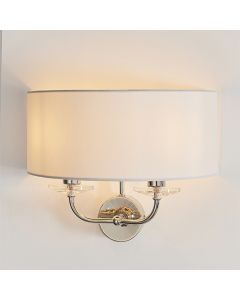 Nixon Vintage White Fabric 2 Lights Wall Light In Bright Nickel