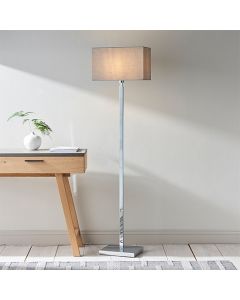 Norton Cool Grey Fabric Rectangular Shade Floor Lamp In Polished Chrome