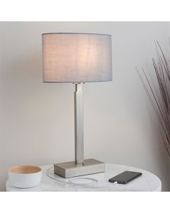 Norton Grey Ellipse Shade Table Lamp With USB In Matt Nickel