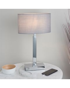 Norton Grey Ellipse Shade Table Lamp With USB In Polished Chrome