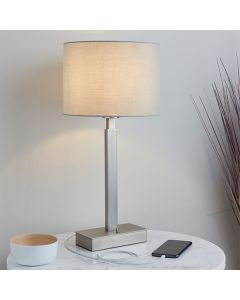 Norton Taupe Cylinder Shade Table Lamp With USB In Matt Nickel