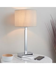 Norton Taupe Cylinder Shade Table Lamp With USB In Polished Chrome