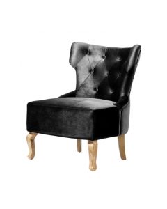 Norton Velvet Fabric Chair In Black With Oak Wooden Legs