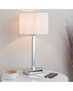 Norton Vintage White Cylinder Shade Table Lamp With USB In Polished Chrome