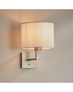 Norton Vintage White Cylinder Shade Wall Light In Matt Nickel