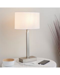 Norton Vintage White Ellipse Shade Table Lamp With USB In Matt Nickel