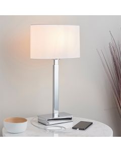 Norton Vintage White Ellipse Shade Table Lamp With USB In Polished Chrome