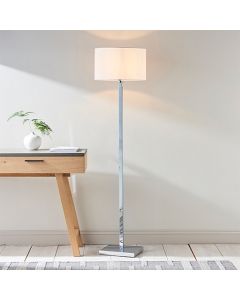 Norton Vintage White Fabric Cylinder Shade Floor Lamp In Polished Chrome