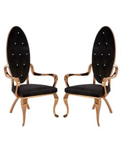 Novara Black Velvet Upholstered Dining Chair With Rose Gold Frame In Pair