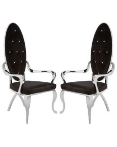 Novara Black Velvet Upholstered Dining Chair With Silver Frame In Pair